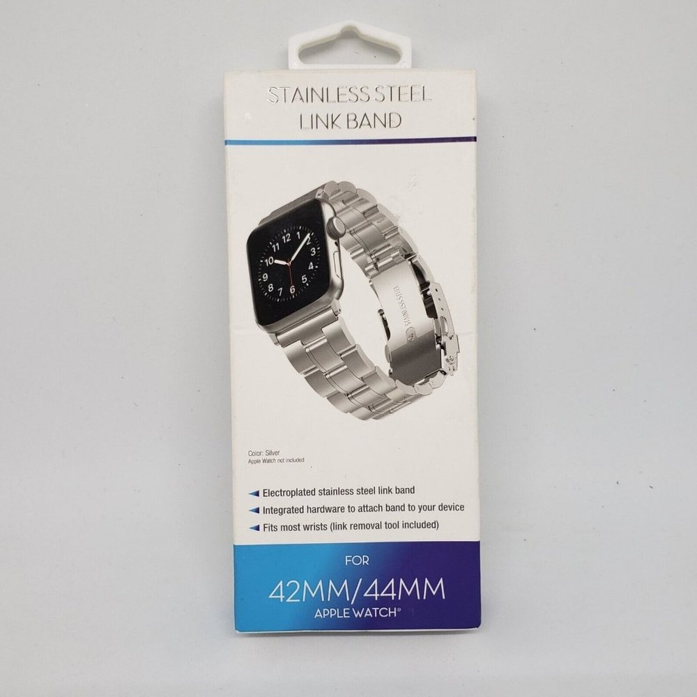 WithIt Stainless Steel Link Band For 42mm/44mm for Apple Watch Silver Tone NEW